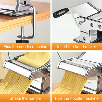 FrutPunch Manual Pasta Maker Machine, 9 Adjustable Thickness Settings, Roller and Cutter for Spaghetti, Fettuccine, Lasagna