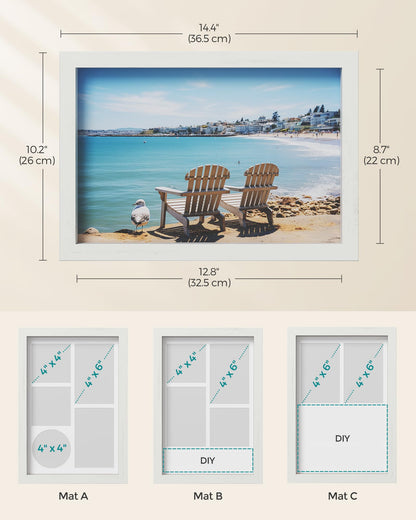 SONGMICS Shadow Box Frame, Set of 2, 1.3-Inch Deep Memory Display Case for Desk Wall Decor, Box Picture Photo Frame with 8 Wood Push Pins, 6 Mats, 3 Non-Trace Nails, Gift, Rustic White