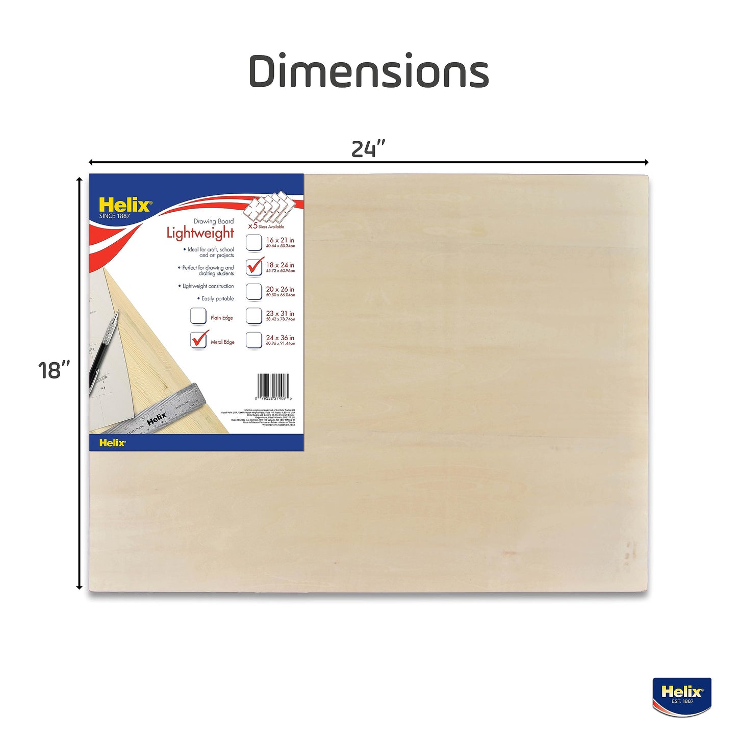 Maped - Helix Wooden Lightweight Drawing Board 16 x 21 Inch - Sketching Outdoors - Precision Metal Edge - Ensures Accuracy and Stability - Durable, Portable, Versatile