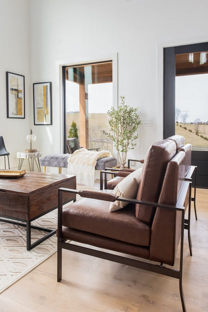 Signature Design by Ashley Peacemaker Mid-Century Modern Faux Leather Accent Chair, Brown