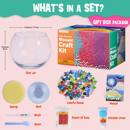 Glass Mosaic Candle Holder Kit - DIY Mosaic Kits for Adults & Crafts for Girls 8-12 - Arts and Crafts for Kids, Tealight Candle Holder for Home Decor, Birthday Gifts for Kids Ages 6 7 8-12