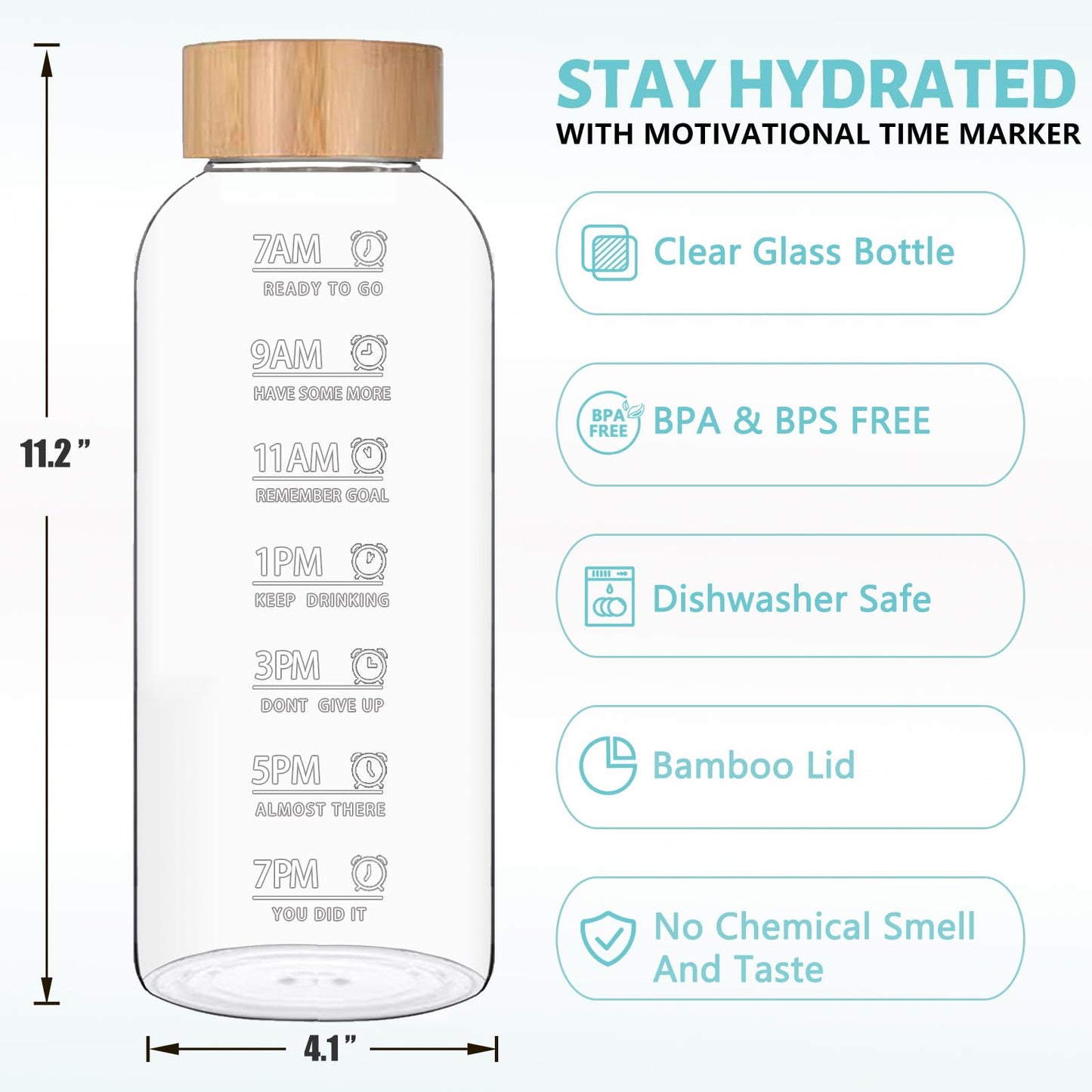 RNCKUUE Glass Water Bottles 64 OZ - Large Borosilicate Reusable Glass Drinking Bottle, Wide Mouth With Bamboo Lid