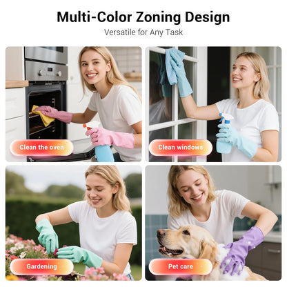 ThxToms 4 Pairs Reusable Rubber Gloves, 13" Natural Latex, 10mil Thick Heavy Duty Dishwashing & Cleaning Gloves, Non-Slip Grip, Multi-Color, Ideal for Kitchen, Bathroom, Car, & Garden Cleaning, Medium