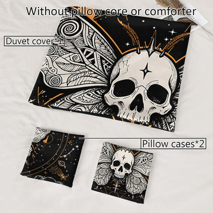 Set HOSIMA Butterfly Bedding for Girls Gothic Skull Boho Comforter Cover Decor for Bedroom, Sun and Moon Pattern Duvet