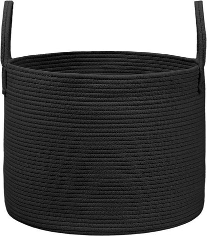 JMvicyroam 65L Extra Large Blanket Basket - Woven Cotton Rope Laundry Hamper with Reinforced Handles | Machine Washable Black Storage Bin for Pillows, Comforters & Toys