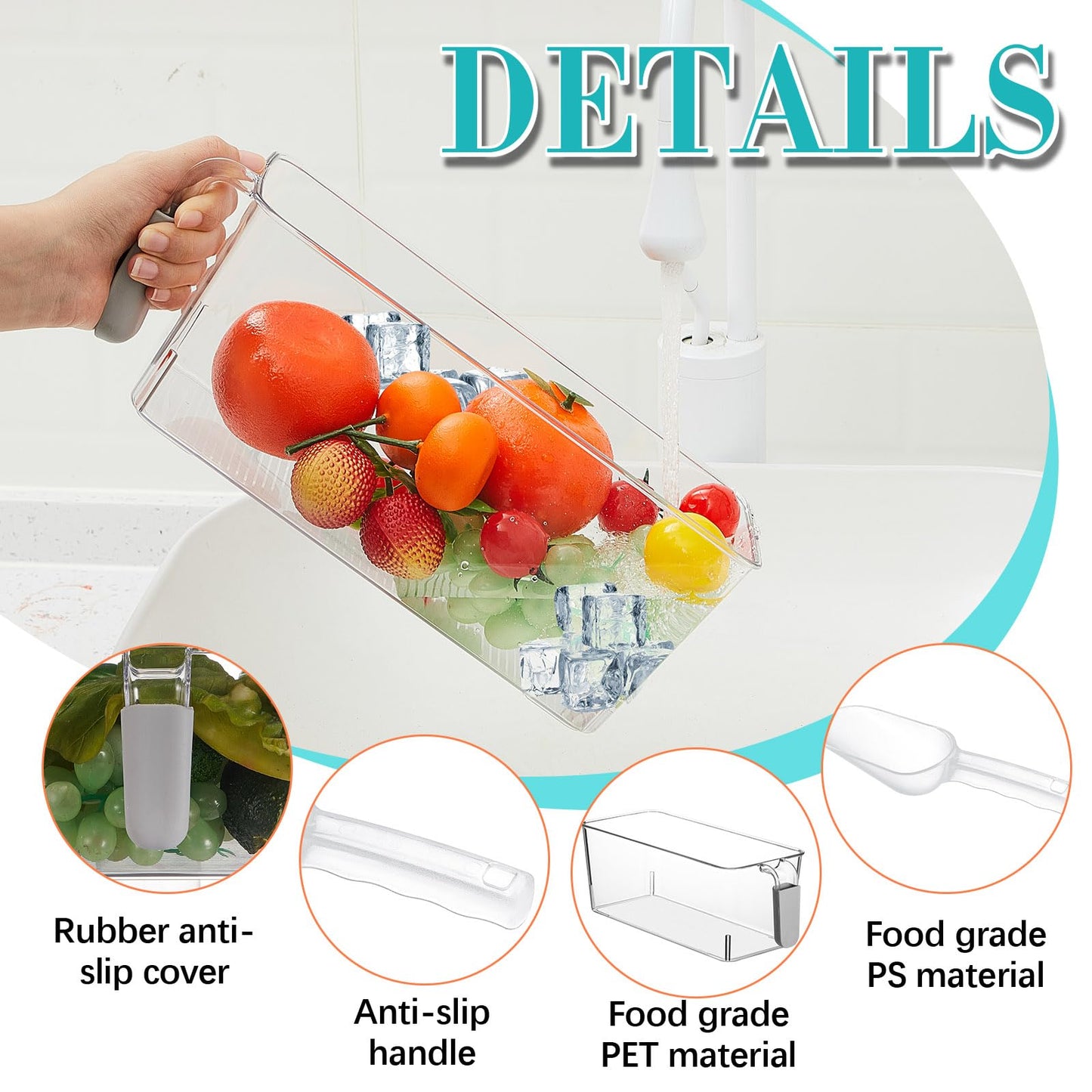 Havawish Ice Storage Bin and Flexible Scoop Set Plastic Freezer Bin with Pull Out Handle Storage Bucket Clear for Container with Scoop(Grey,10.83 x 4.92 x 4.33 in,Classic)