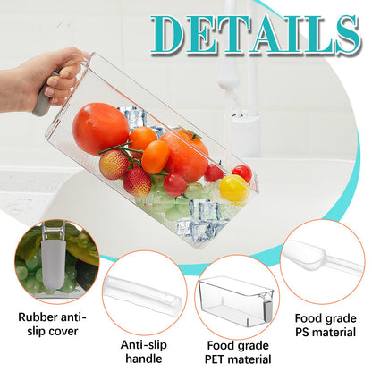 Havawish Ice Storage Bin and Flexible Scoop Set Plastic Freezer Bin with Pull Out Handle Storage Bucket Clear for Container with Scoop(Grey,10.83 x 4.92 x 4.33 in,Classic)