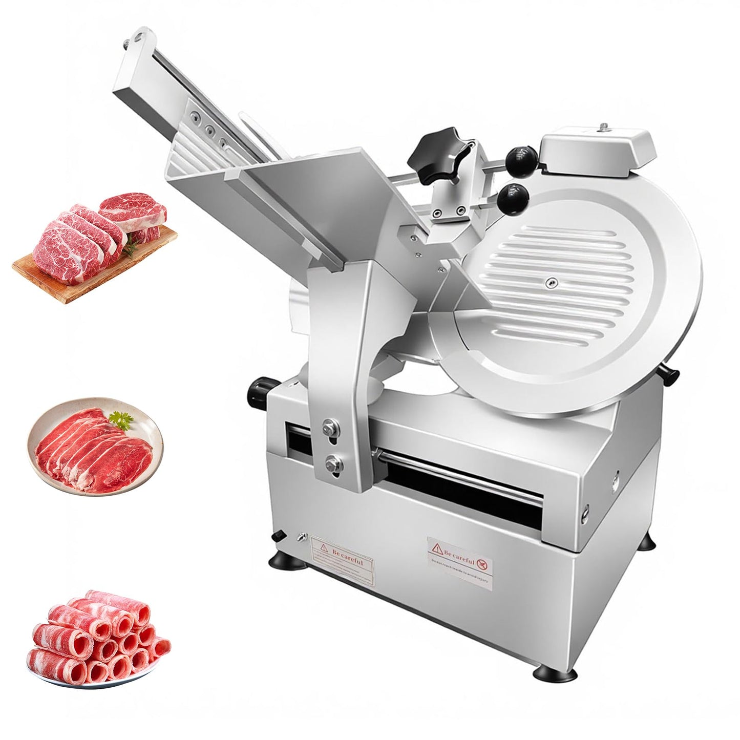 550W Commercial Meat Slicer with 12" Carbon Steel Blade, Auto Dual-Motor, Adjustable Thickness 0-0.5 inch, 633 RPM Fast Slicing, Automatic Meat Slicer for Home, Restaurant, Butcher Shop, Kitchen