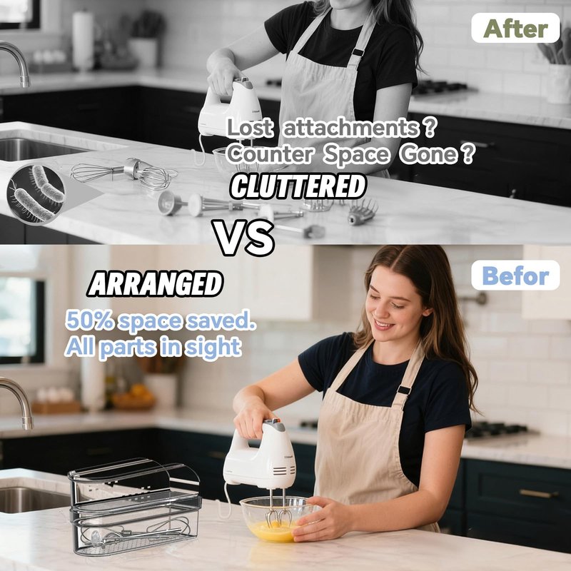 Hand Mixer Storage Case for KitchenAid KHM5/KHM6/KHM7/KHM9 Series Ultra Power Speed Hand Mixers, Double layer Crylic Transparent Storage Box (Hand Mixer Not Included) (Storage Case)