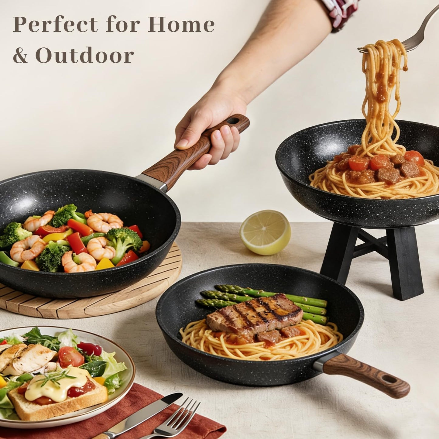 Colourcoco Frying Pans Skillet - 9 Pieces Nonstick Frying Pan Set Includes 3 Sizes (8"/ 10"/ 12"), PFOA Free, Induction & Oven Safe, Easy to Clean for Home Daily Cooking