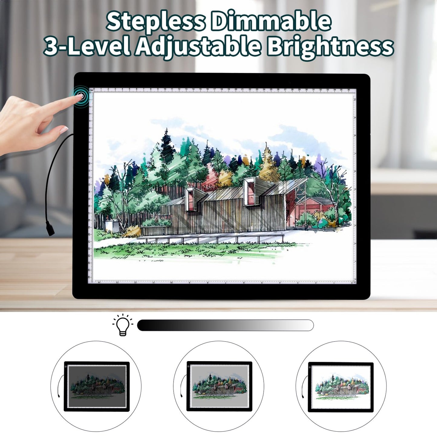 A4 Light Board for Diamond Painting - Tracing Light Box with Stand, Stepless Dimmable 3 Levels Brightness Light Pad, Ultra-Thin LED Light Pad for Weeding Vinyl, Drawing, Diamond Painting
