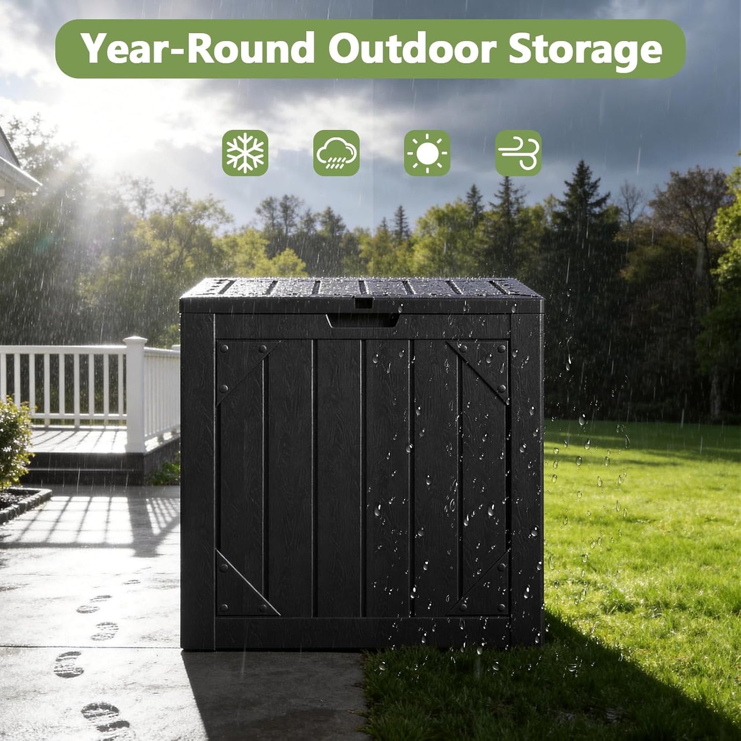 Box,30 Outdoor Storage Gallon Deck Box Outdoor Storage Bench Outside Waterproof Resin Storage Bench, Lockable Patio