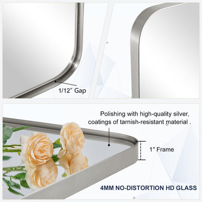 ANDY STAR 30"x48"Chrome Bathroom Mirror, Large Wall Mirror for Bathroom, Rounded Rectangle Mirror in Premium Stainless Steel Metal Frame Hangs Horizontal Or Vertical