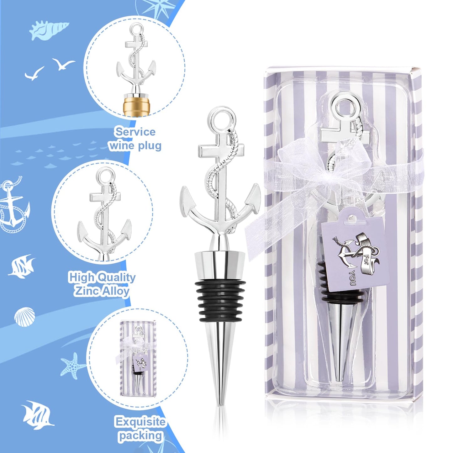 30PCS Anchor Wine Stopper and Nautical Themed Party Favors for Sailors Anchor Stoppers Wine Holiday Birthday Party Decor (Sliver)