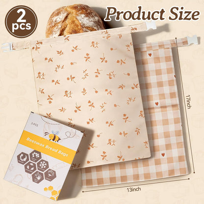 2 Beeswax Bread Bags for Sourdough, pcs Reusable Beeswax Bread Bags for Homemade Sourdough, XL Cotton and Linen Food
