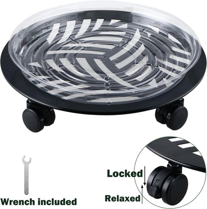 2 Packs 12" Large Metal Plant Caddy with PU Wheels Heavy-Duty Wrought Iron Rolling Plant Stands Indoor Outdoor Wheeled