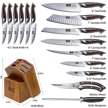 HOSHANHO 16-Piece Knife Set, Japanese High Carbon Stainless Steel Kitchen Knife Set, Ultra Sharp Chef Knife Block Set with Sharpener