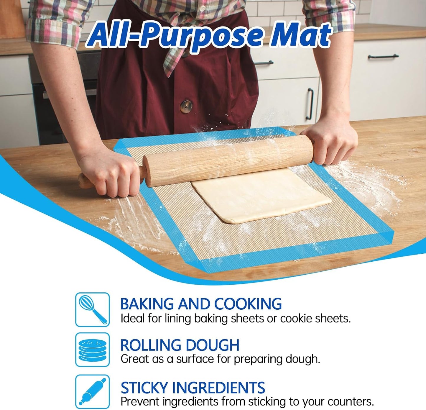 UBeesize 3 Pack Silicone Baking Mats, Non-Stick Oven Liners, Reusable Food Safe Cookie Sheets for Baking