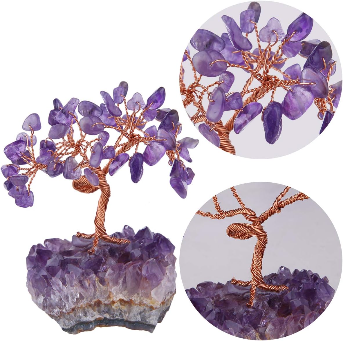 mookaitedecor Amethyst Crystal Tree with Cluster Crystals Base, Bonsai Money Tree for Wealth and Luck