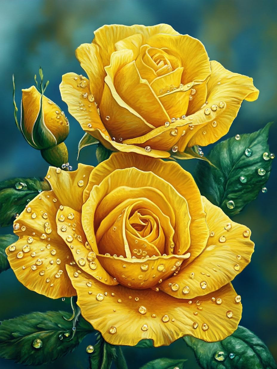 5D Yellow Roses Diamond Art 12x16 Inch Full Drill Diamond Painting Kits for Adults & Beginners - DIY Art Crafts for Relaxation and Home Wall Decor 374A