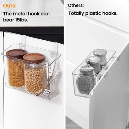 vacane Plastic Over Cabinet Door Organizer with Removable Hooks, Clear Hanging Baskets for Kitchen, Pantry, Bathroom