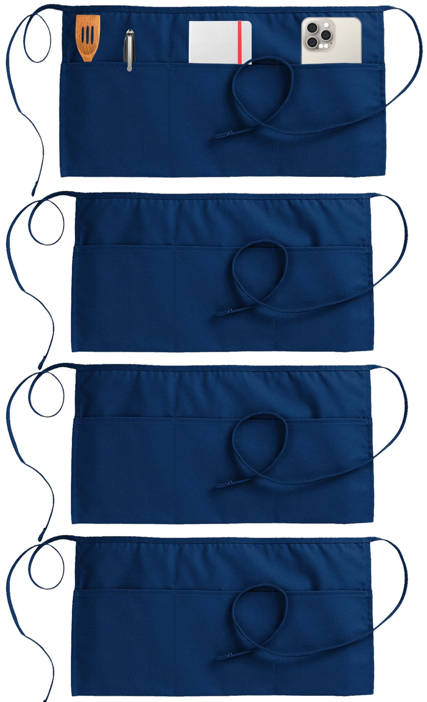 Utopia Wear 4 Pack Server Aprons with 3 Pockets, Waiter and Waitress Waist Aprons for Women with Pockets, Water and Oil Resistant Men Short Aprons (Blue)