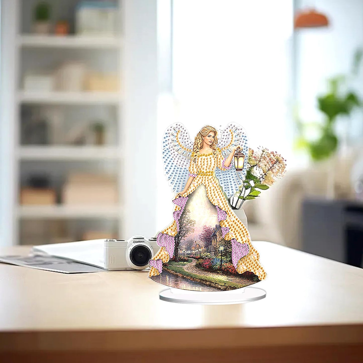 JZHYOAN Angel Diamond Art Desktop Ornaments Gem Painting Table Ornaments Gem Art for Adults Diamond Painting Desk Stand Crystal Arts Mosaic Kit DIY Desktop Kits with Special Shape