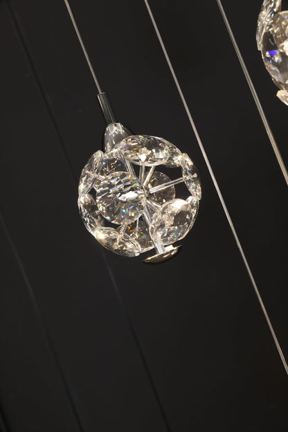 KAUCQI 10-Light High Ceilings Long Chandeliers Modern Crystal Staircase Chandelier Hanging Flush Mount Lighting Fixtures for Spiral Staircase,Foyer,Entryway