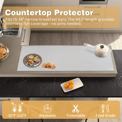 49.2" x 15.7" Large Silicone Mat for Kitchen Counter Protector, Cuttable Silicon Countertop Protector Mat Heat Resistant Mats for Countertop, Cut to Fit Placemat Ship Roll by Foepoge, Gray