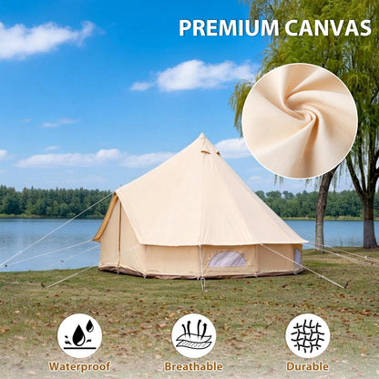 Canvas Bell Tent for Camping, 4-Season Yurt Tent with Stove Jack, All Year Living Glamping Tent for 4–6 Person, Sturdy Shelter for Family Camping & Backyard (13.1ft/4m)