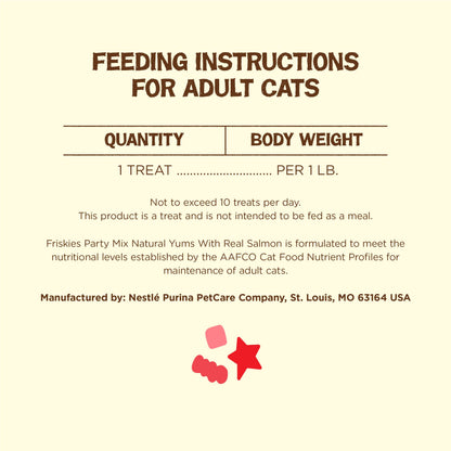 Purina Friskies Natural Cat Treats, Party Mix Natural Yums With Real Salmon and Vitamins, Minerals & Nutrients - (Pack of 10) 2.1 Oz. Pouches
