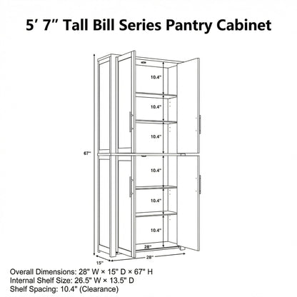 Casaphoria Kitchen Pantry Cabinet, 67" Tall Freestanding Kitchen Cabinet with 4 Adjustable Shelves, 28" W Storage Cabinet for Kitchen Pantry Organization (Navy Blue, Single)