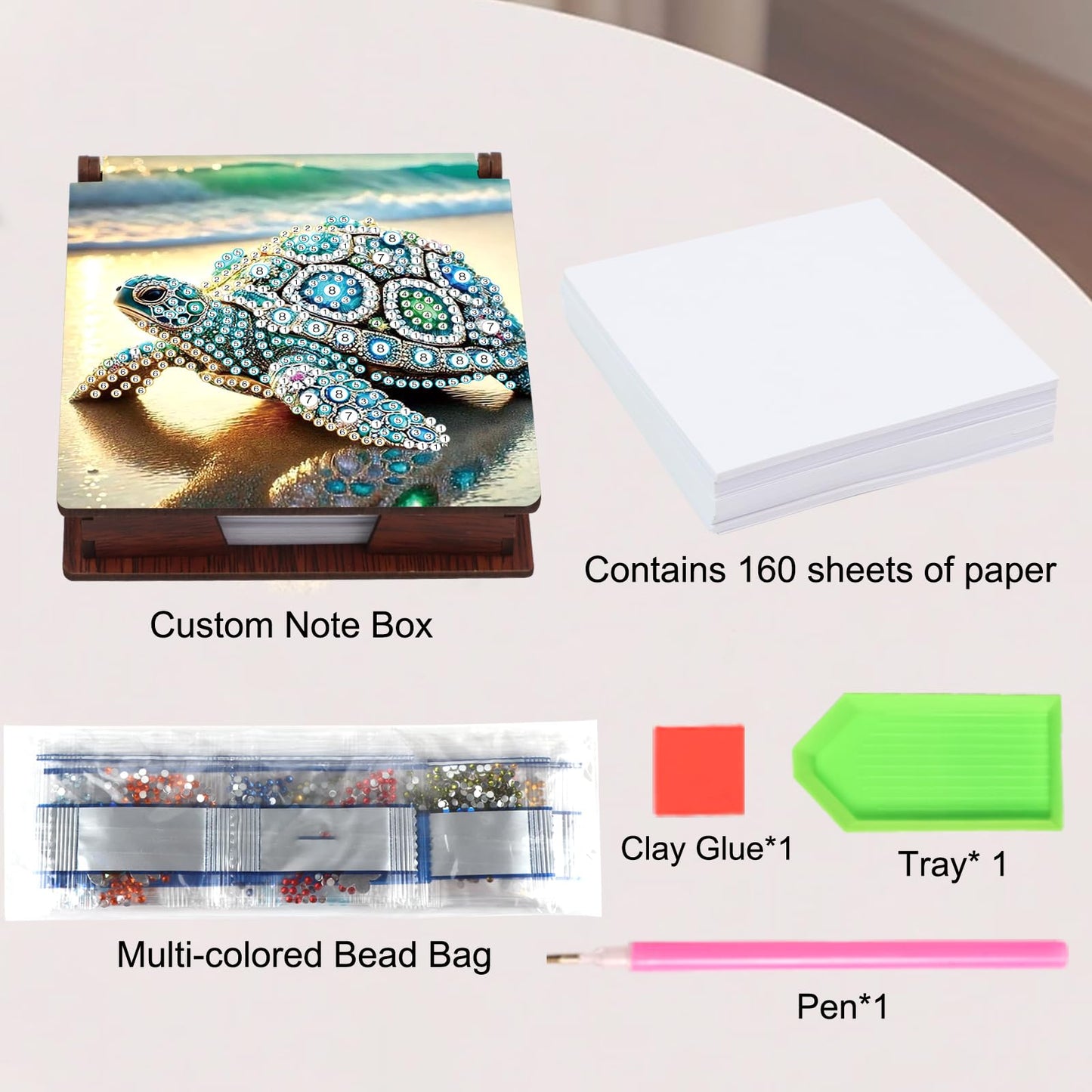 JISHSHAY Diamond Painting Note Box Sea Turtle Diamond Art Notecard Box Gem Art Sticky Note Holder Gem Painting Embroidery Kit Mosaic Kits for Adults Memo Pad Holder, Contains 160 Sheets of Paper