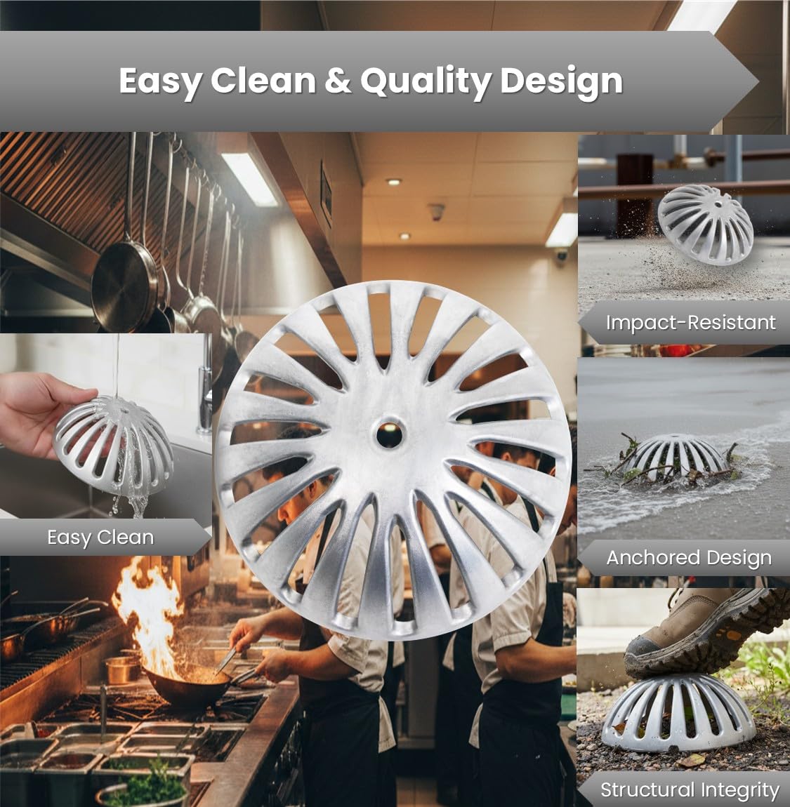 Leyso Heavy Duty Aluminum Dome Floor Drain Cover and Drain Strainer, Removable Outdoor Drain Cover, Dome Strainer for Restaurant, Home, Garden, Roof Top 5-1/4" Diameter x 2-1/4"H (1 PCS)
