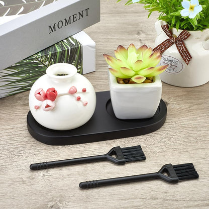 GORGECRAFT Salt and Pepper Mill Tray: Wooden Grinder Rest Holder with 2Pcs Cleaning Brush for Kitchen Storage