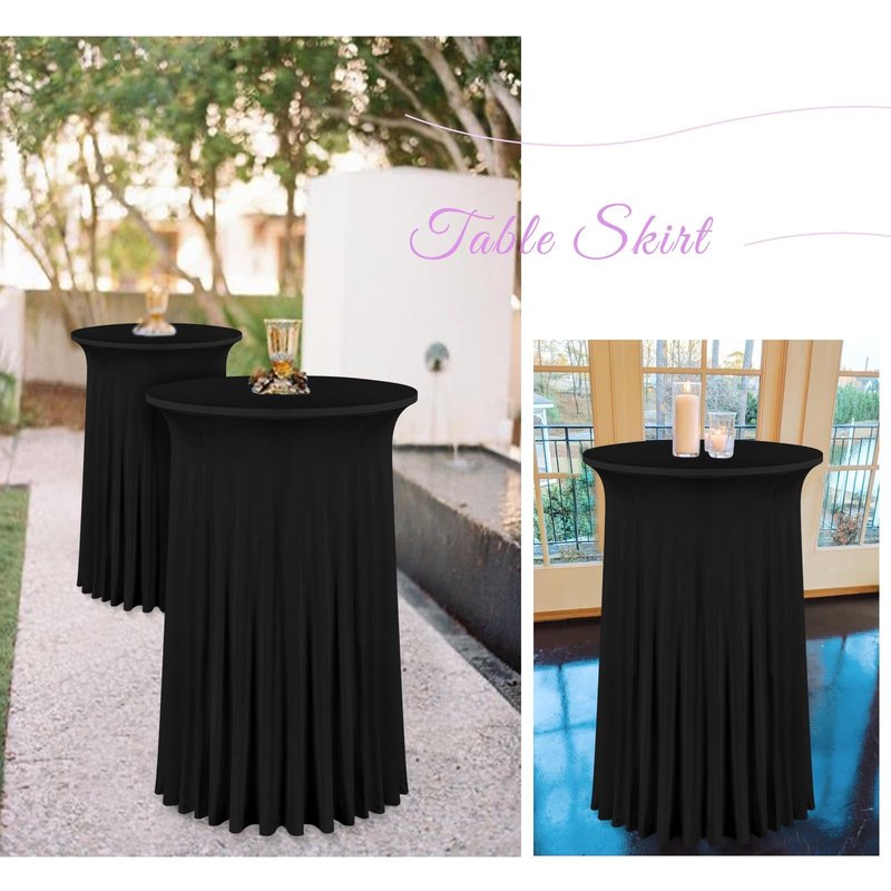 6 Packs 24"x 43" Round Cocktail Table Skirt, Spandex Fitted High Top Table Skirt, Spandex Stretch Cocktail Tablecloth for Wedding Party Bar Banquet Birthday Tables(Black)