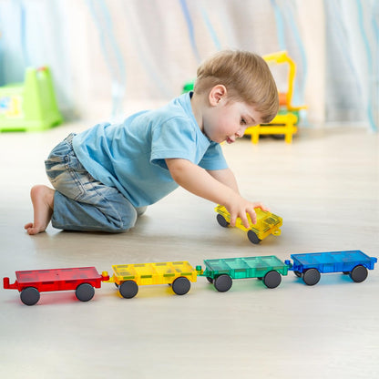 Gemmicc 4 PCS Magnetic Car Set,Magnet Construction Vehicle,Magnet Car Truck Compatible with Magnetic Tiles,STEM Educational Toys for Boys and Girls