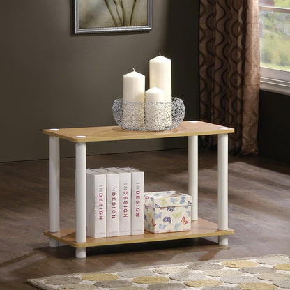 2-Tier Furinno Turn-N No Tools Tube Shelf/End Table, Single, Beech/White