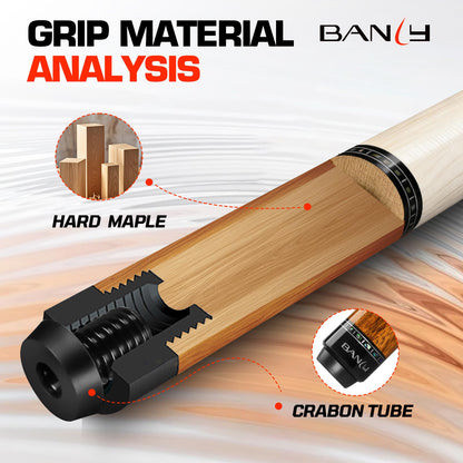 Banly Carbon Fiber Pool Cue - 12.5mm Time Crystal Tip, 58" Low Deflection Pool Sticks for Adults Professional Billiard Cue Sticks with Dalbergia Odorifera Butt