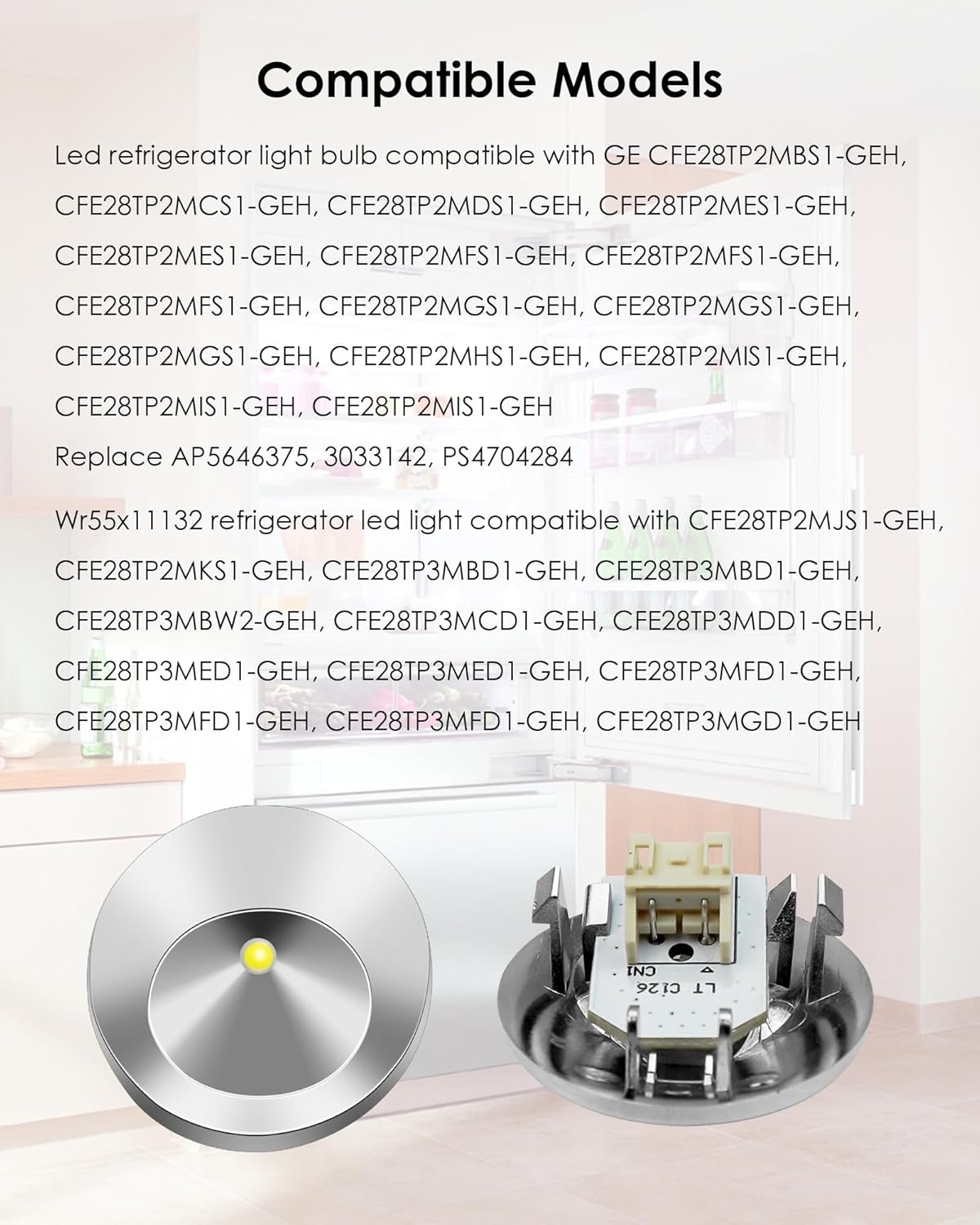 WR55X11132 LED Light & Cover Assembly for GE Refrigerator, Replace WR55X26487, 2 Pack