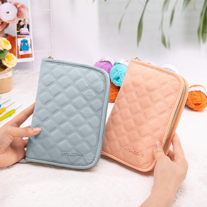 MYBAGZING Crochet Hook Case – Empty Organizer with 24 Slots for Crochet Hooks & Ergonomic Aluminum Crochet Needles, Zipper Pocket for Accessories and Supplies