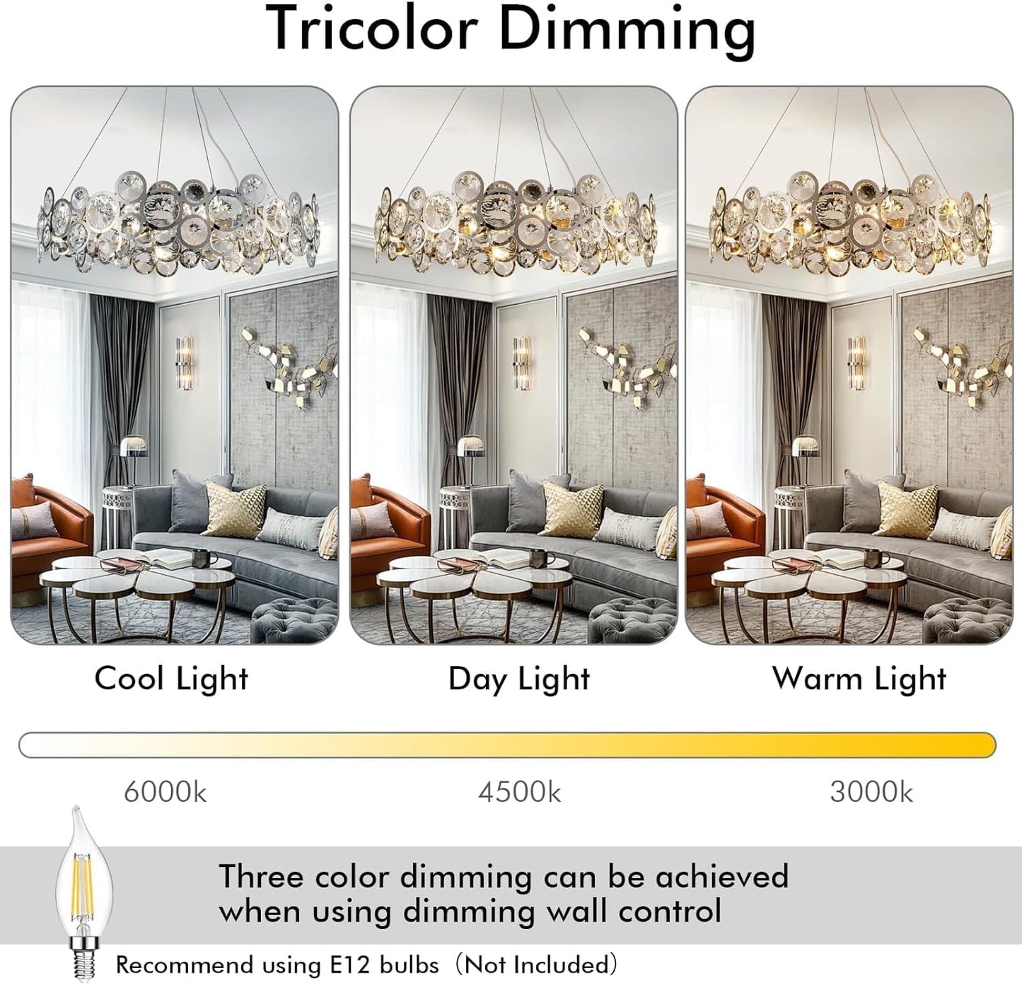 Wndtu Opal Unique Elegance Crystal Chandelier Luxury Round Crystal Modern Stainless Steel Chrome Pendant Ceiling Lights Fixture for Dining Room Living Room Kitchen Island Above Table D22