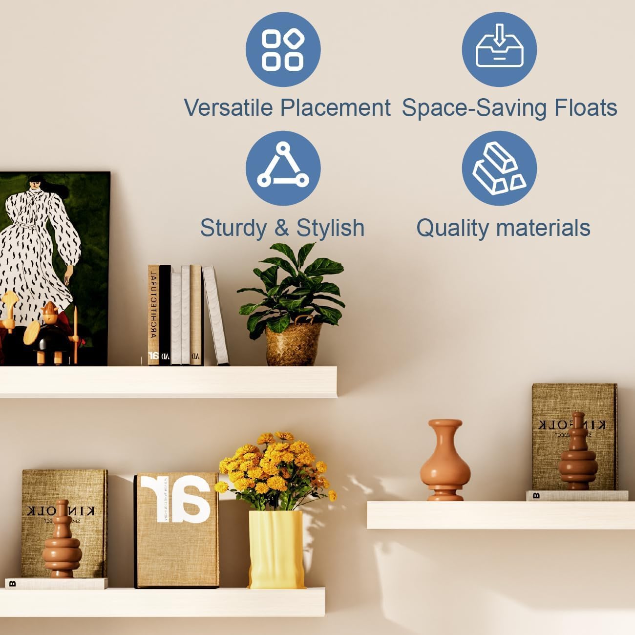 12x7x1.5 Set 2 Floating Shelves for Wall White Shelves Bathroom, Bedroom and Living Room, Wall Shelves & Book Shelf