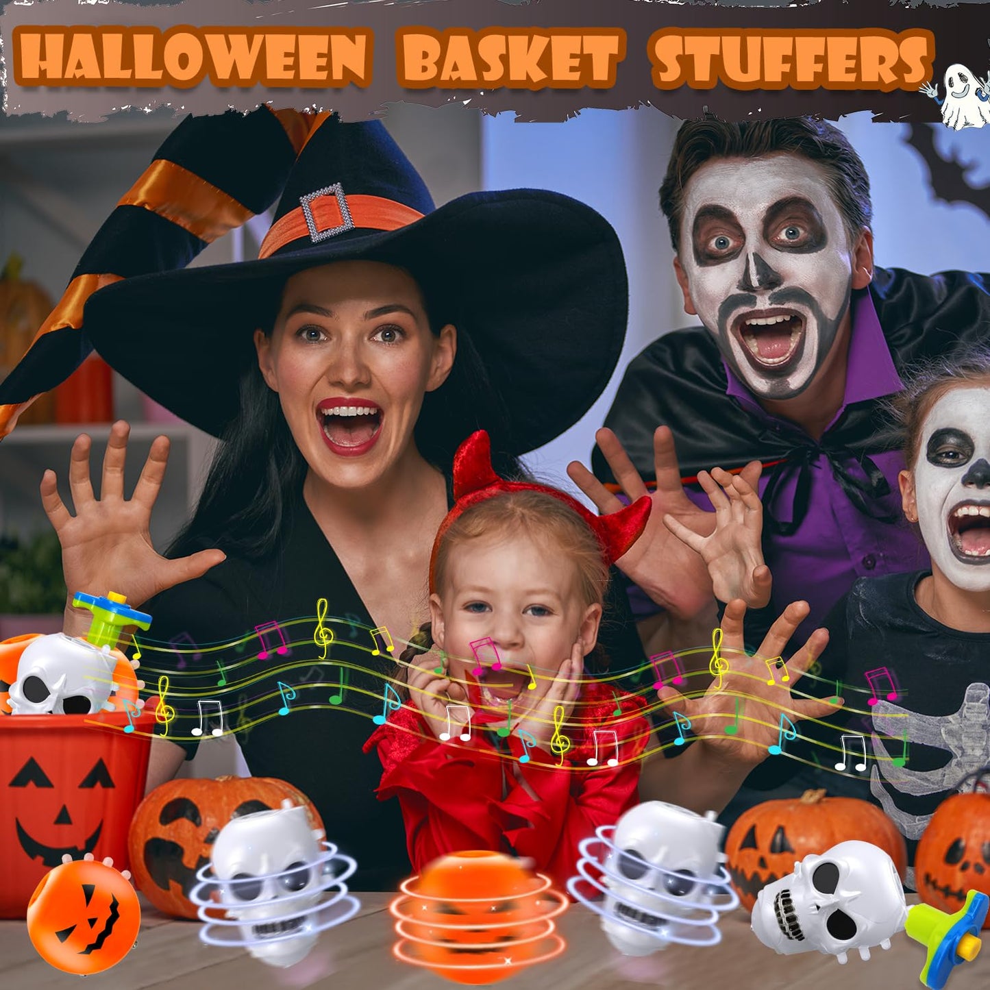 Halloween Light Up Spinning Tops Toys Gifts for Toddlers,12 Pack Halloween Basket Goodie Bag Stuffers Fillers for Kids,Halloween Treats Non Candy Party Favors, Birthday Classroom Prizes for Boys Girls