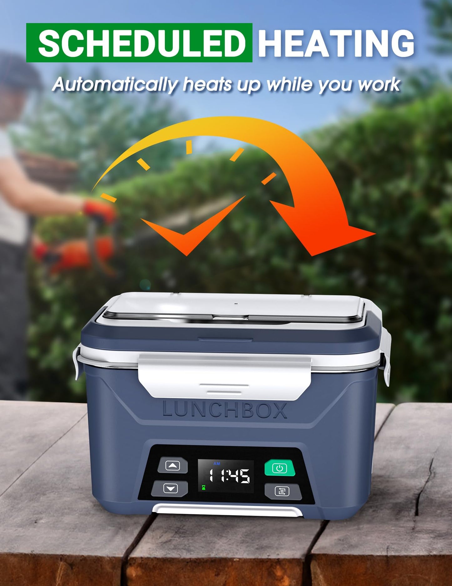 Docusvect Rechargeable Heated Lunch Box for Men, 1.3L Cordless Electric Lunch Box for Adults with Smart Scheduled Heating, Portable Food Warmer with Complete Accessories