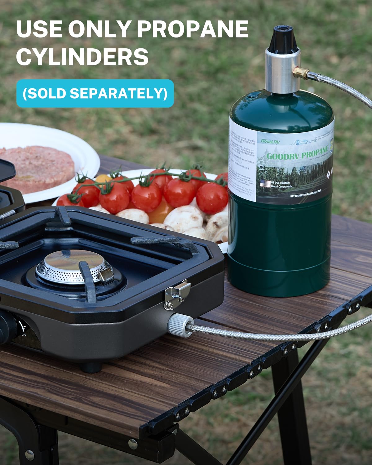 Gonex 2 Burner Propane Camping Stove with Griddle & Grates, Portable Foldable Cooking Stove with Total 16,000 BTU, Two Piezo Ignition Adjustable Burners for Camping, Patio, Emergency, Hiking (Black)