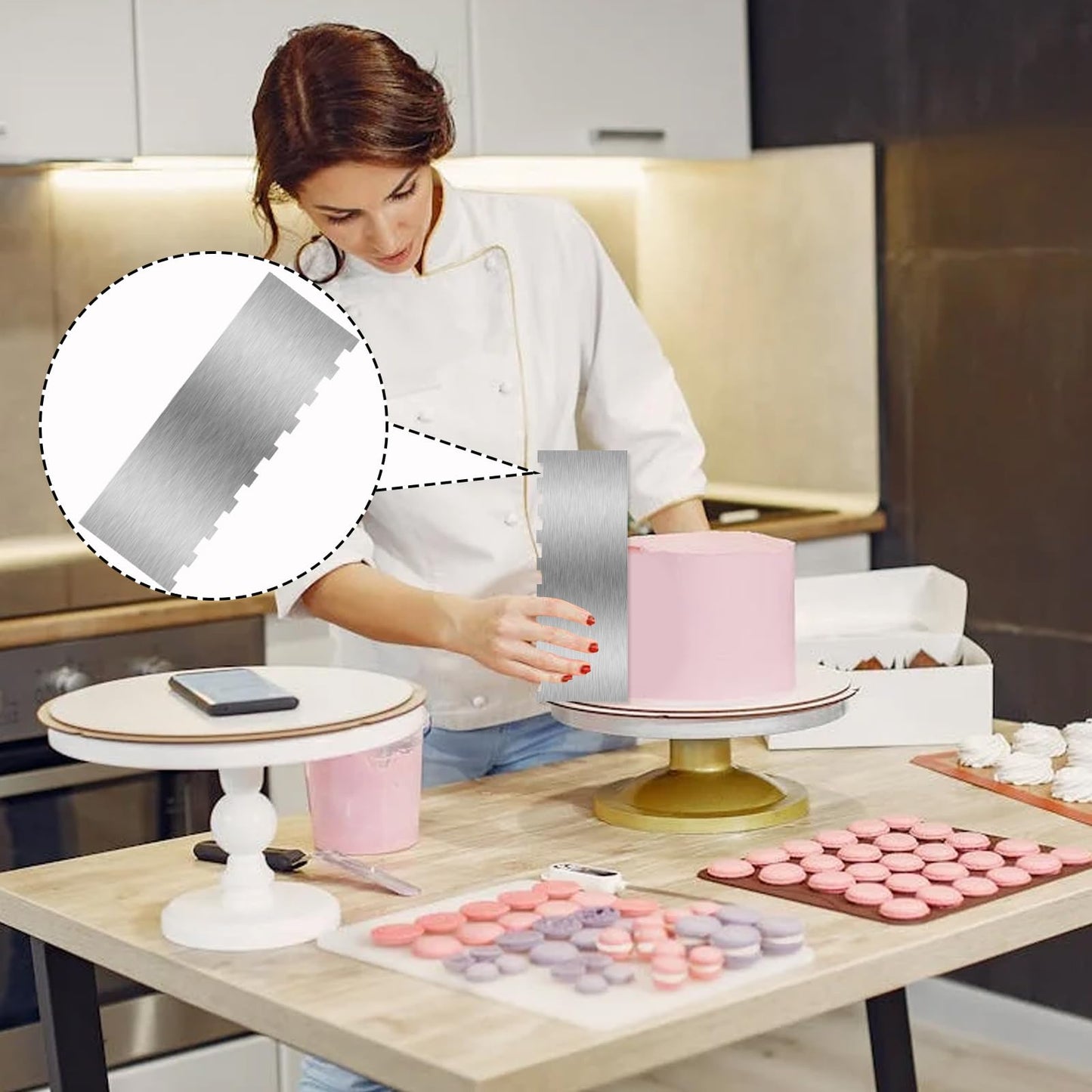3 Piece 9 Inch Stainless Steel Cake Scraper, Cream Cake Scraper Sided Patterned Edge Stripe Edge Smoother Scraper Cake Smoother Frosting Scraper Cake Decorating Comb for Mousse Butter Cream