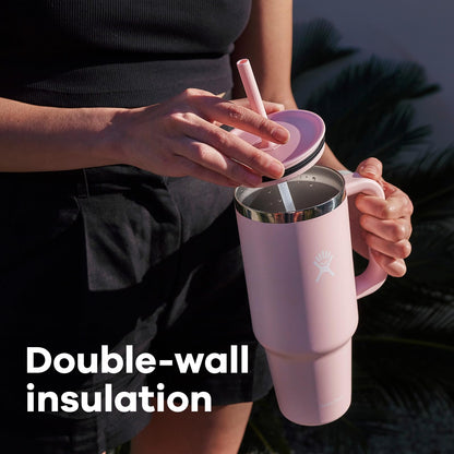 Hydro Flask Travel Tumbler with Handle, Lid and Straw - Insulated Stainless Steel in 40 Oz Trillium