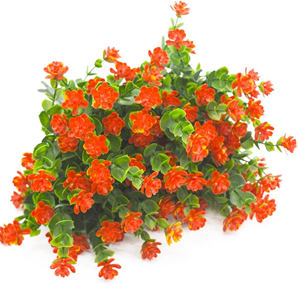 Artificial Flowers Faux Plastic Greenery Shrubs, UV Resistant Outdoor Plants for Home Kitchen Office Wedding Decor