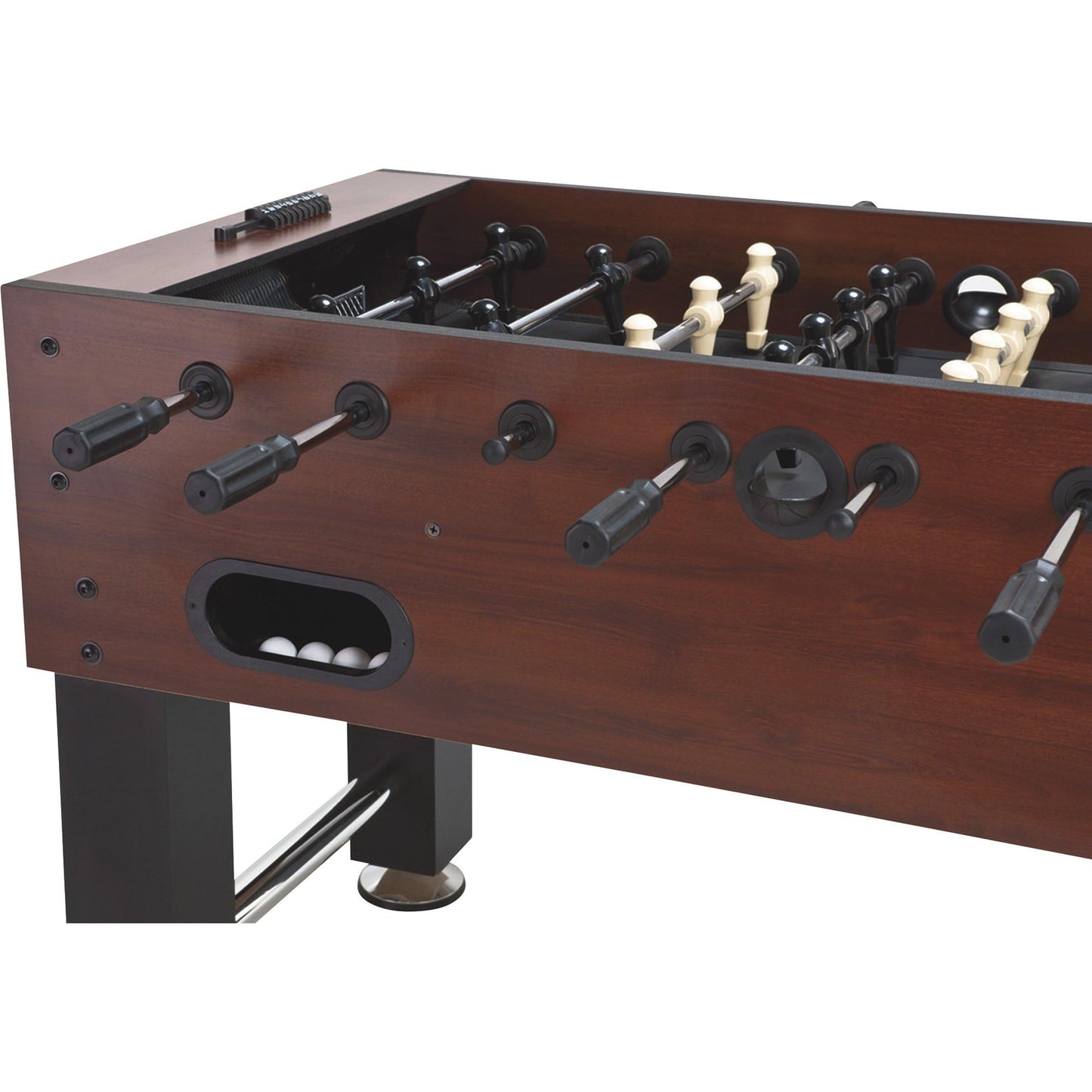Fat Cat Tirade 4.5 Foot Foosball Table, Soccer Table Game for Adults with Abacus Scoring, Steel Rods, Mahogany Finish, Includes Foosball Balls
